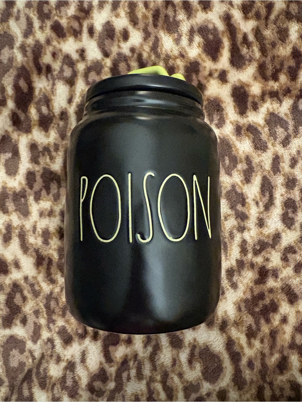 Rae Dunn Matte Black Jar with Green Trim